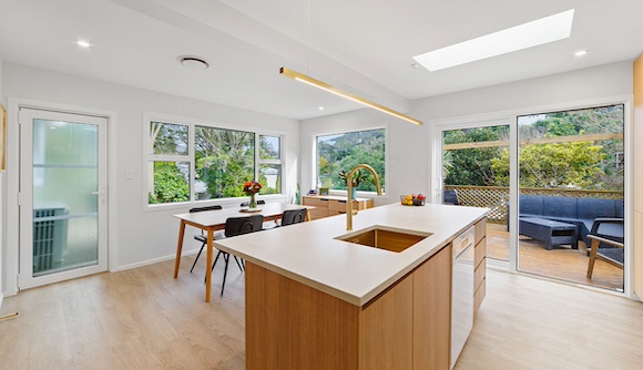 Kitchen with gold fixtures