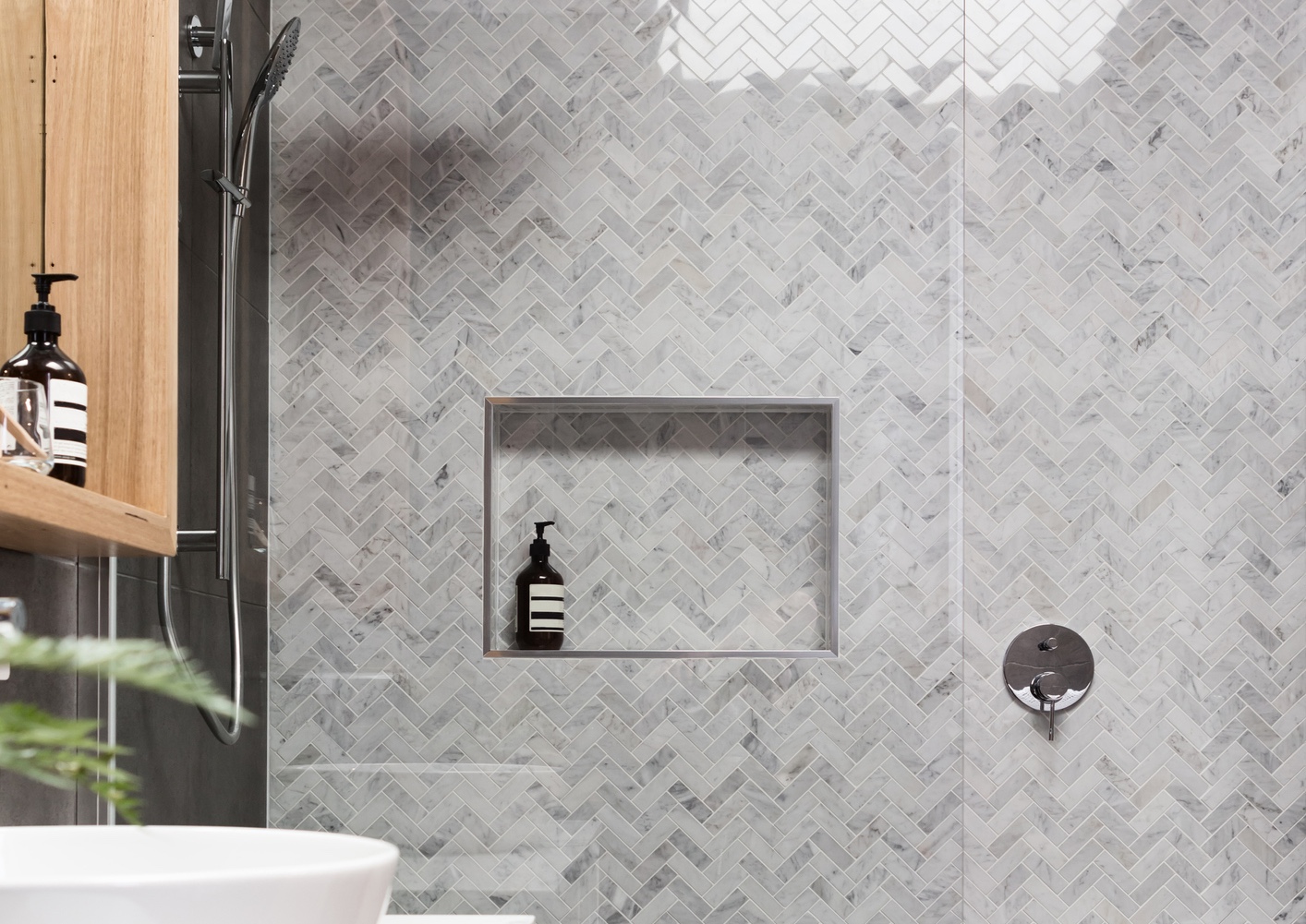 Grey walk-in shower
