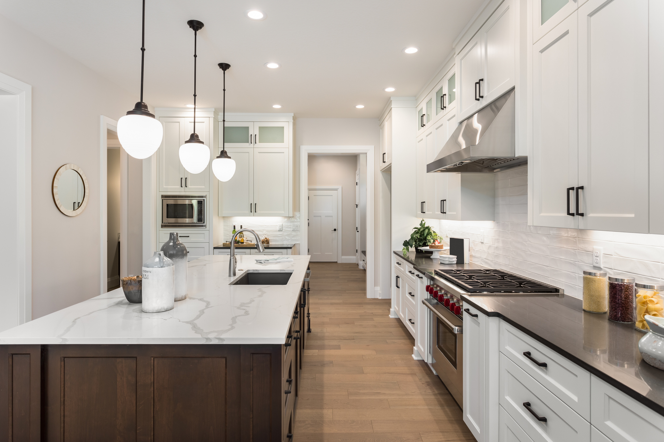 kitchen with many light sources 