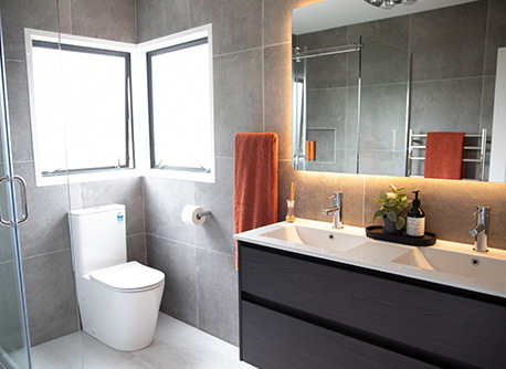 Bathroom vanity with backlit mirror 