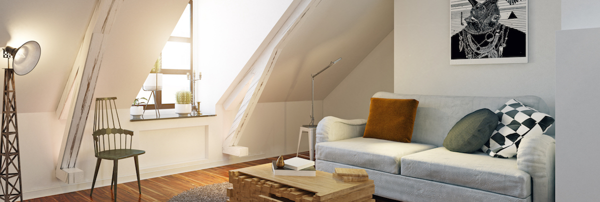 Skylight above attic conversion living room