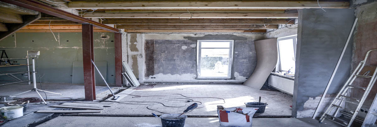 A garage starting to be converted