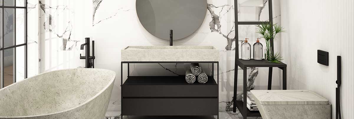 Panelled bathroom with marble