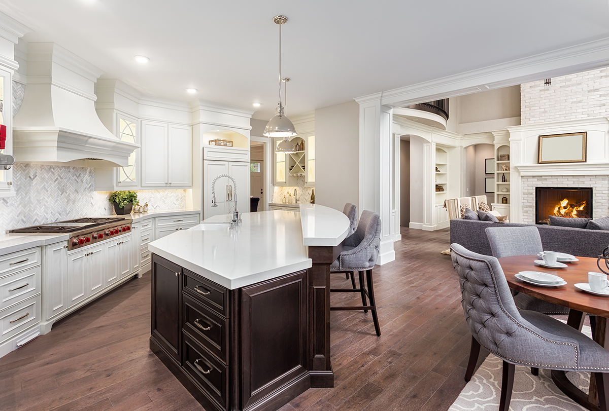 Kitchen with black kitchen island