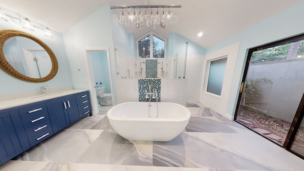 Blue tiled bathroom