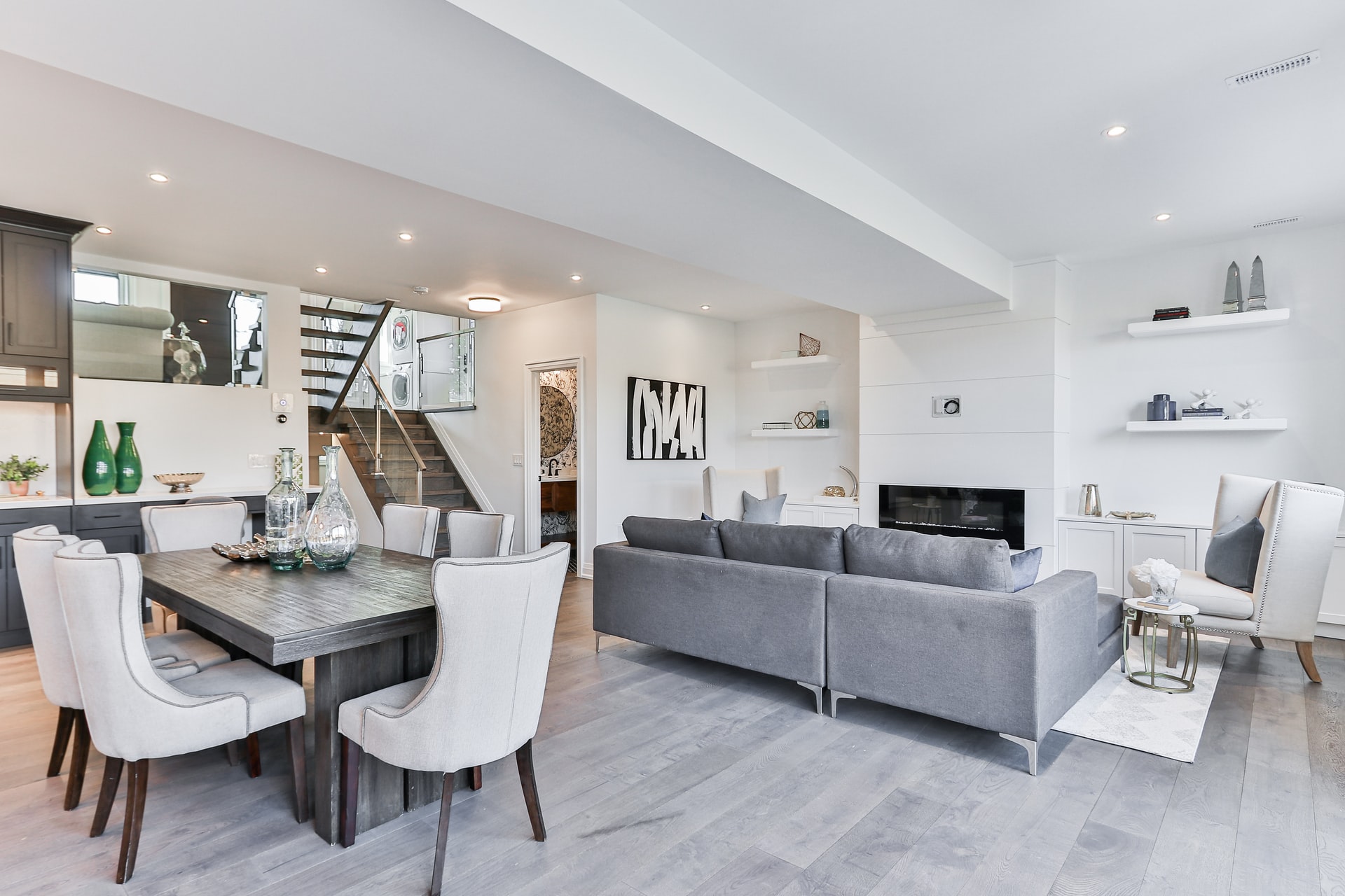 Cosy living room with grey furniture