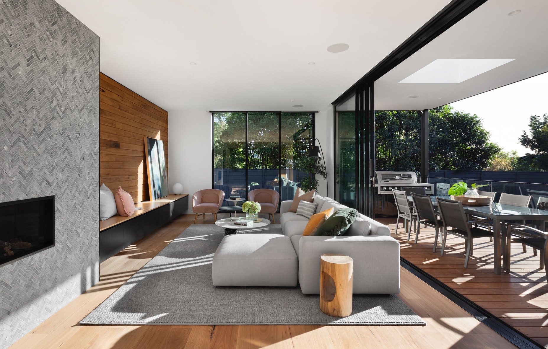 Living room with large sliding doors to the balcony