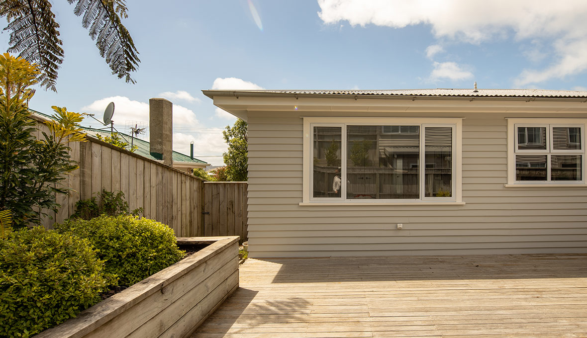 Grey weatherboard house
