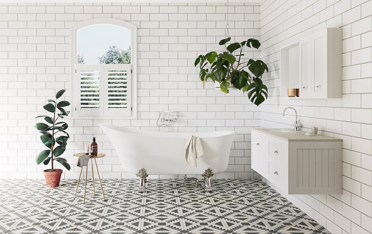 retro bathroom with freestanding bathtub