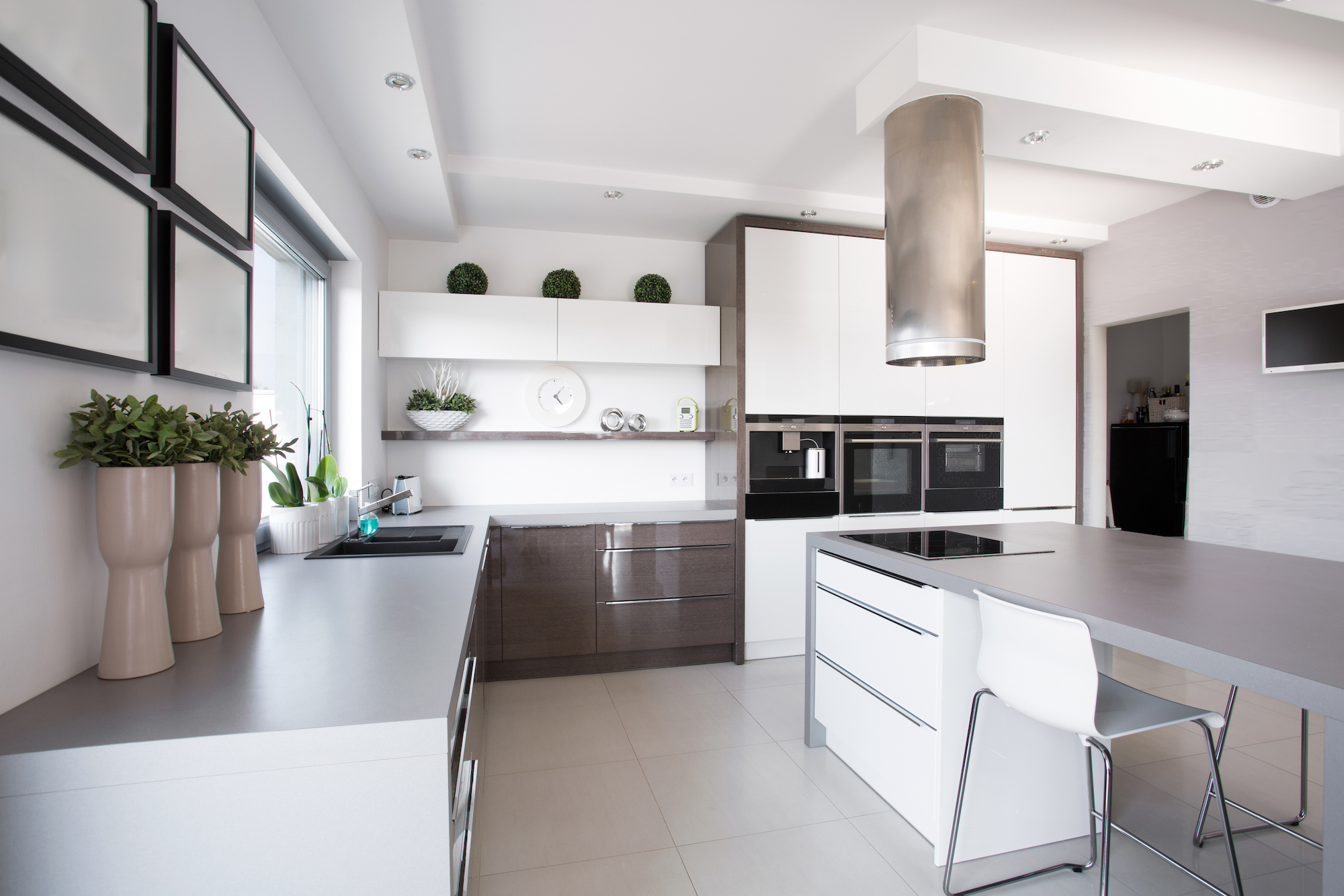 Kitchen with white and black