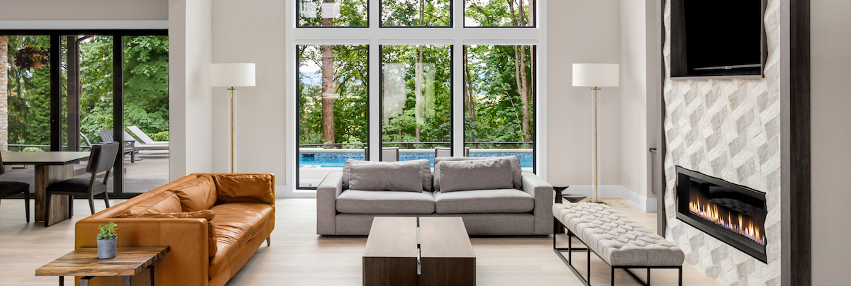Living room with high ceilings