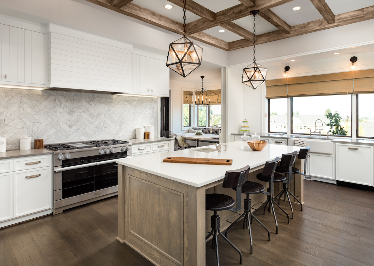 Kitchen with timber cabinets