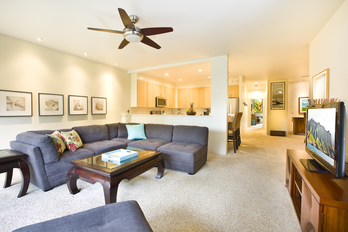 Living room with high ceiling