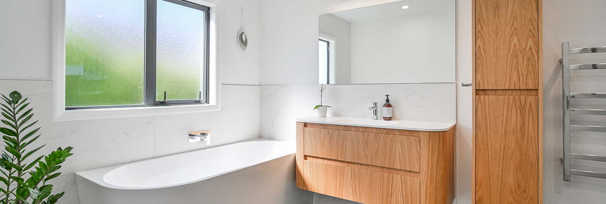 Bathroom with timber cabinetry