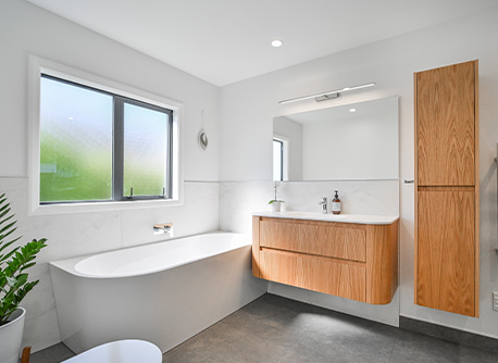 Bathroom with timber cabinetry