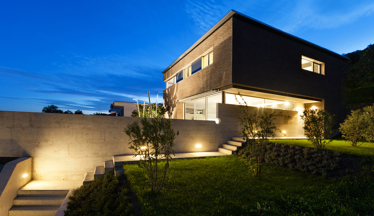 Home exterior with lighting