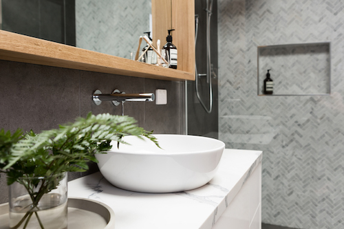 bathroom sink with plants