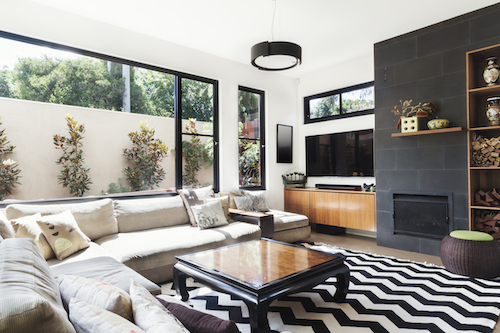 Living room with funky rug