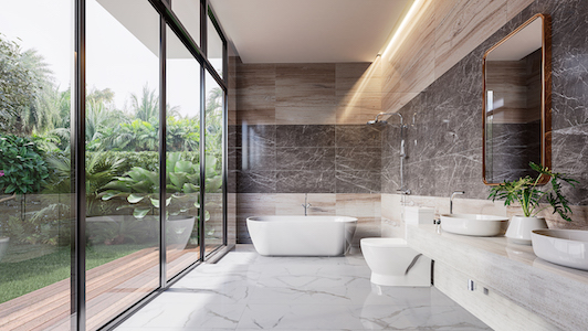 Bath next to sliding doors