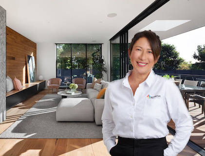 Natalie Zeni in front of a spectacular interior