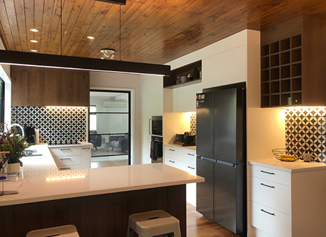 Kitchen with soft downlighting