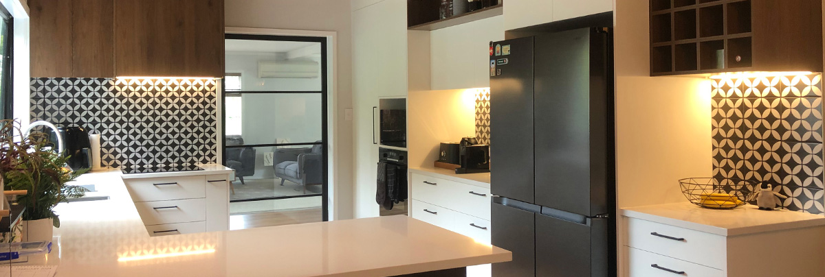 Kitchen with soft downlighting