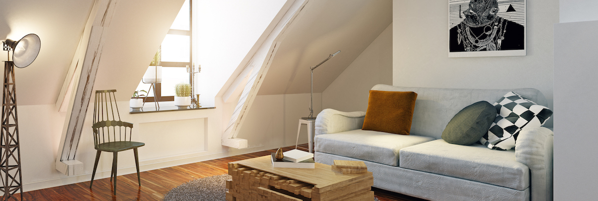 Loft converted into lounge with skylight