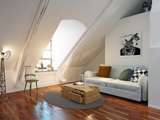 Loft converted into lounge with skylight