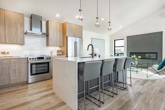 Kitchen with pendant lights