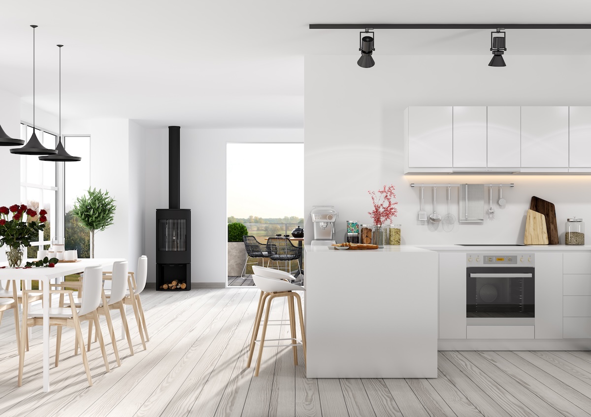 Full Home Renovation in West London featuring modern fittings with a free standing wood fire