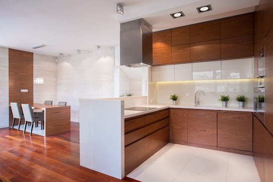 Kitchen with timber panneling