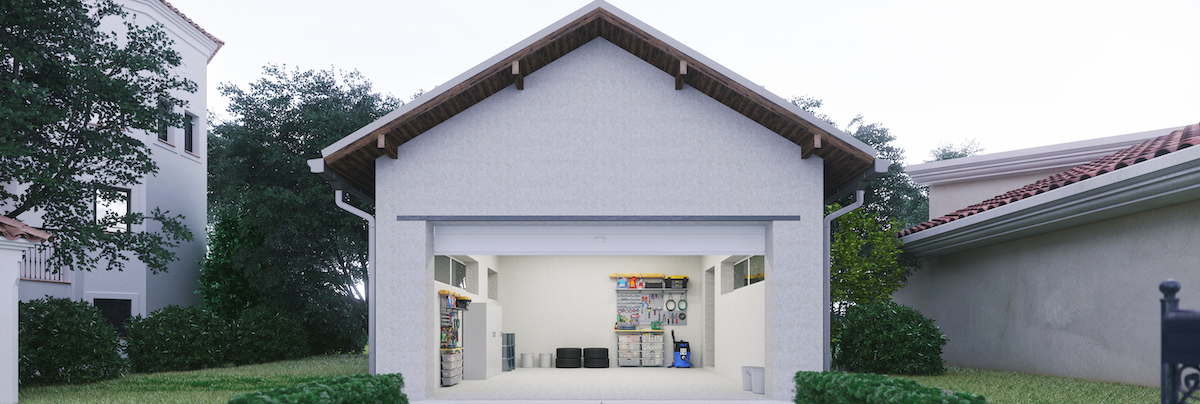 Open garage with newly converted interior