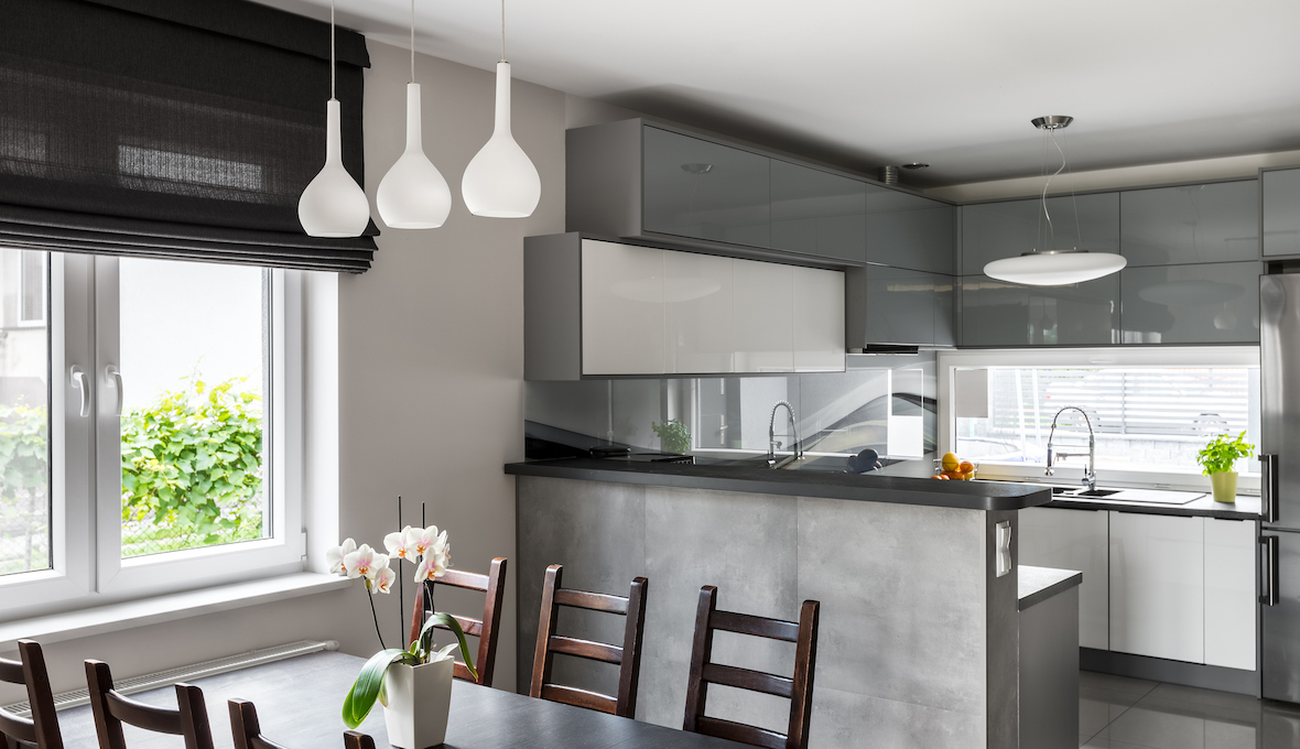 small kitchen with grey details