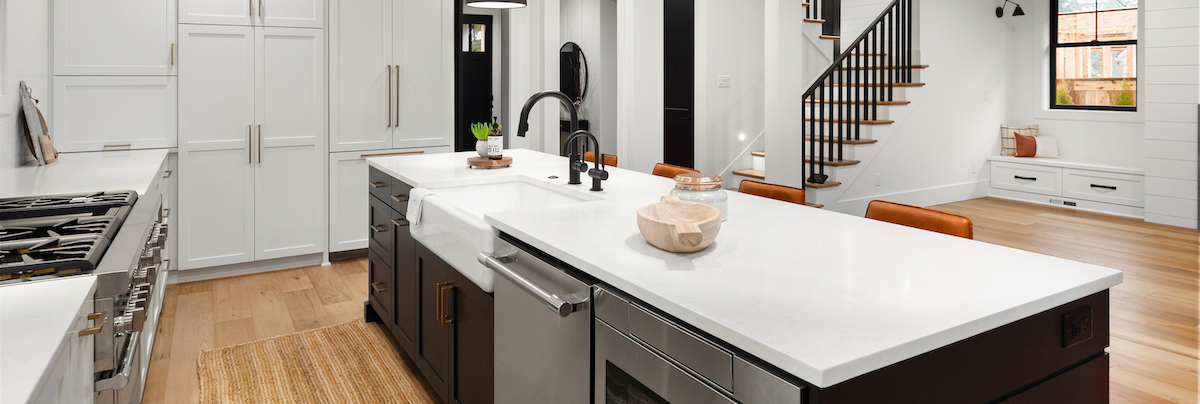 A modern kitchen with an island