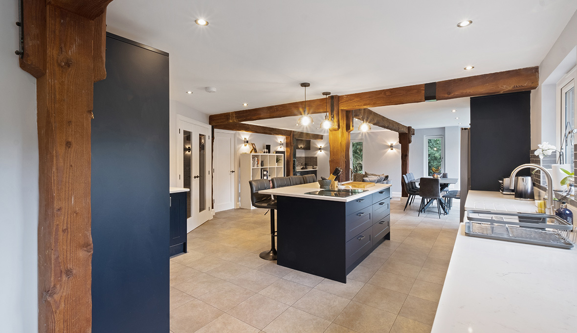 Kitchen Renovation Lewes, Brighton UK featuring kitchen island with bright lightning