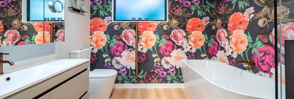 floral wallpaper in bathroom