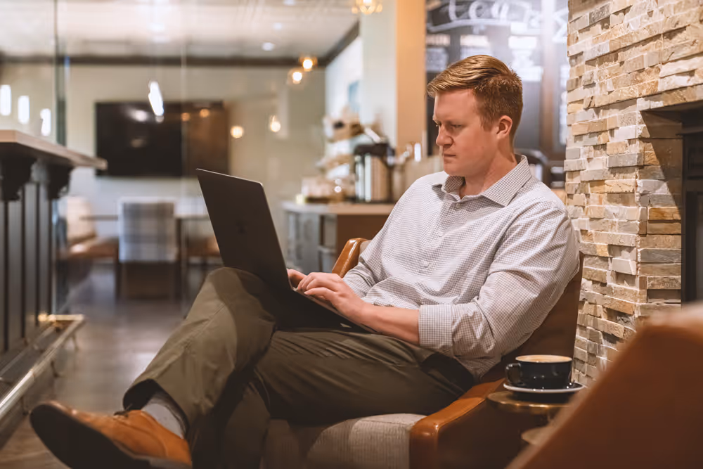 Person on computer in study area