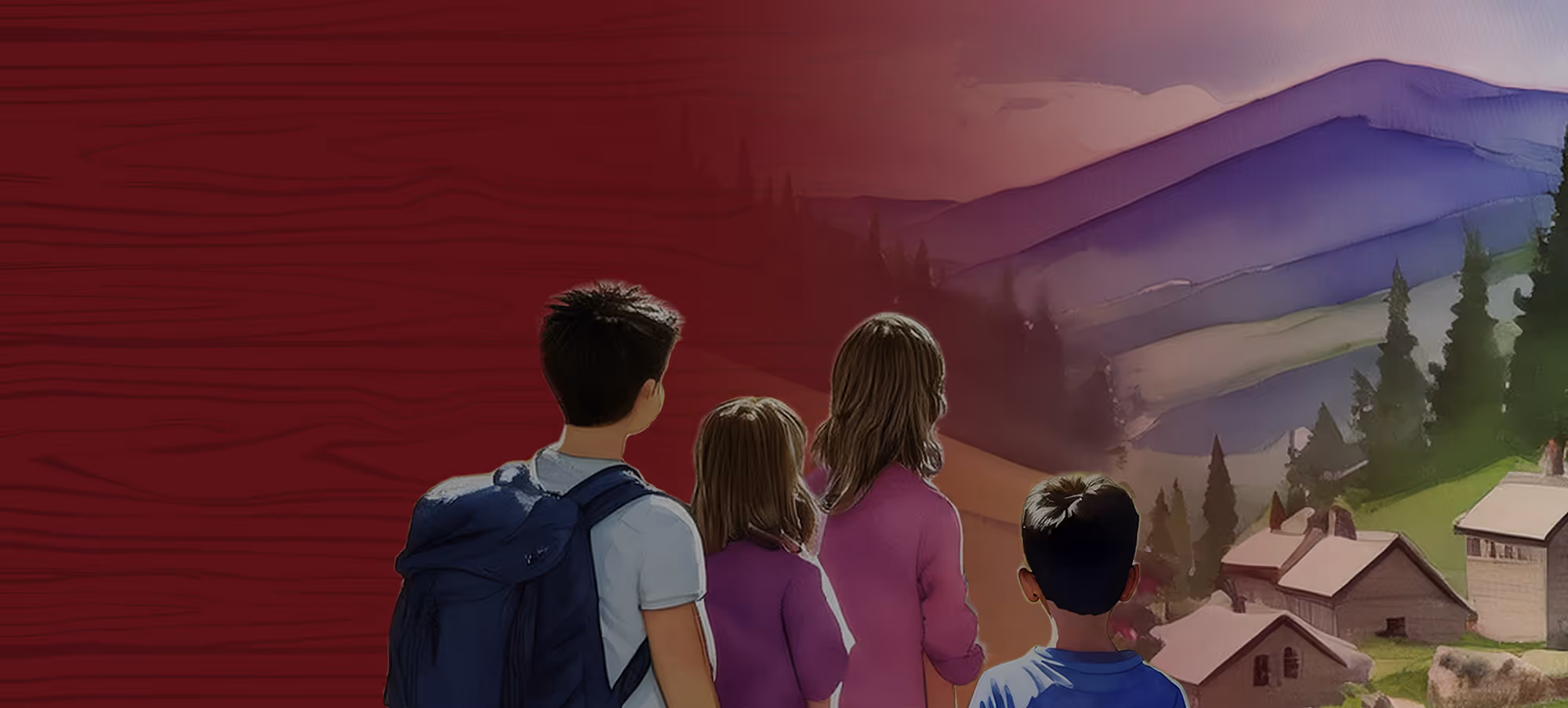 Hope Springs illustration with children and mountain view