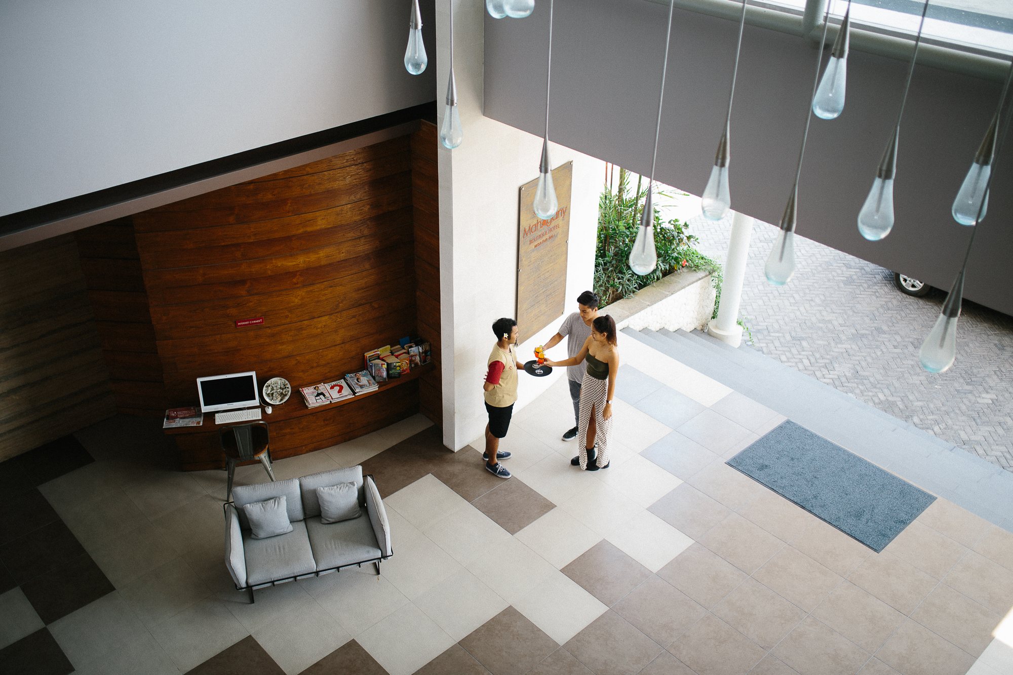 Mahogany Hotel lobby and 24/7 front desk