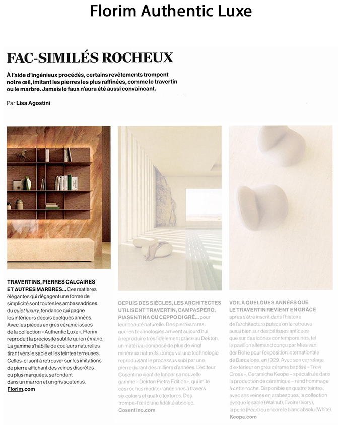 IDEAT, Fac-similés rocheux. Revêtements imitant les pierres naturelles, dont Florim Authentic Luxe.