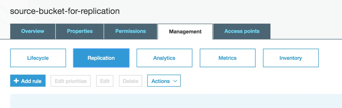 Image 1: Source bucket for replication page