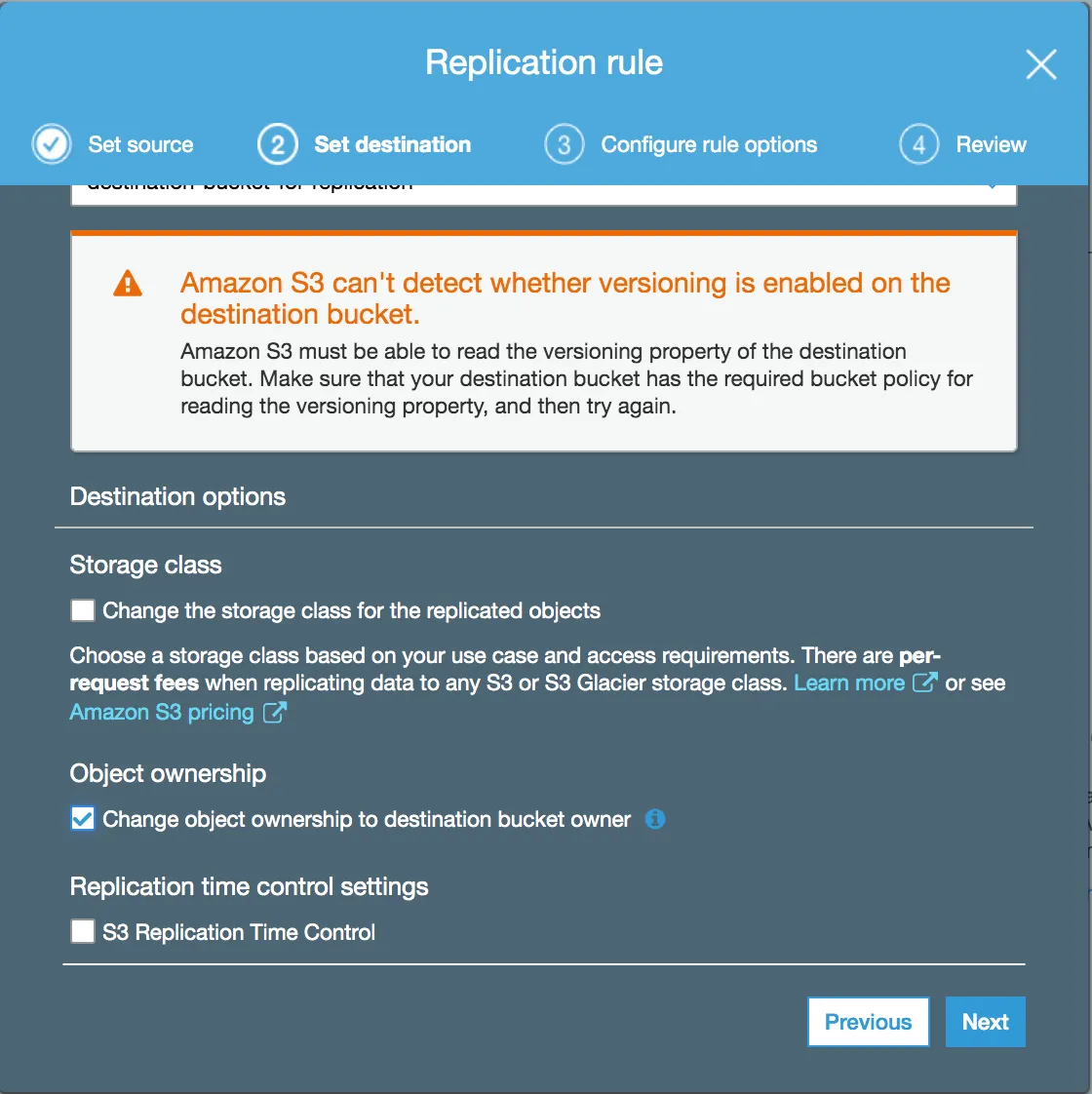 Image 4: Replication rule destination options