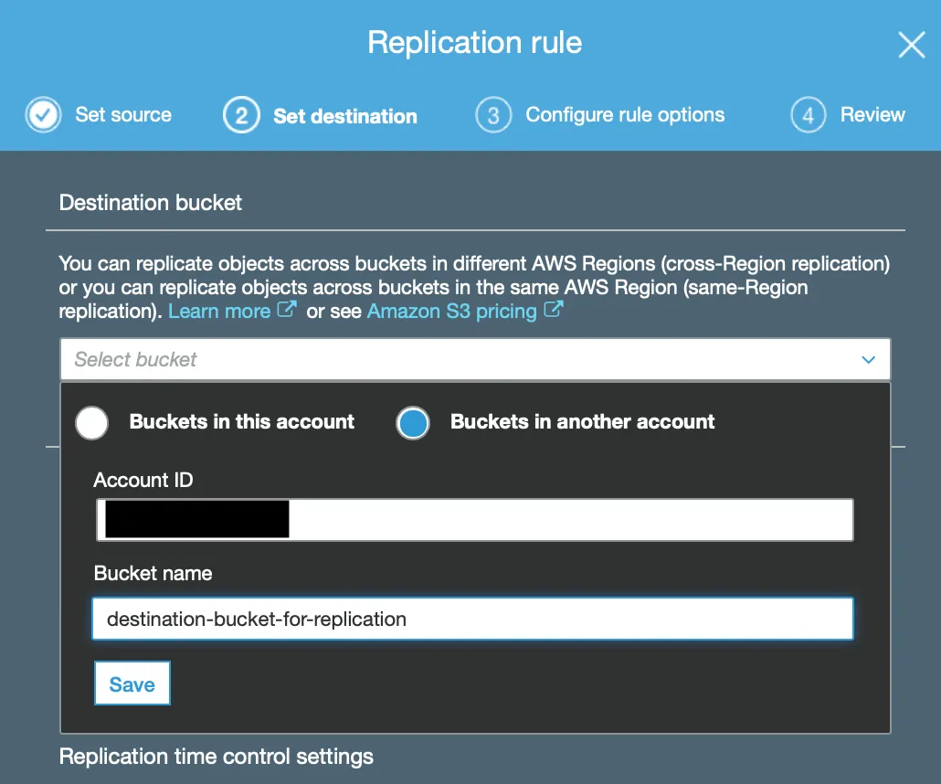 Image 3: Replication rule set destination page