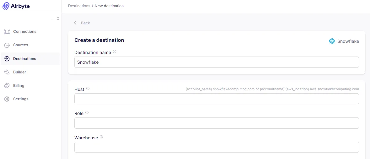 Setting up Airbyte Destination