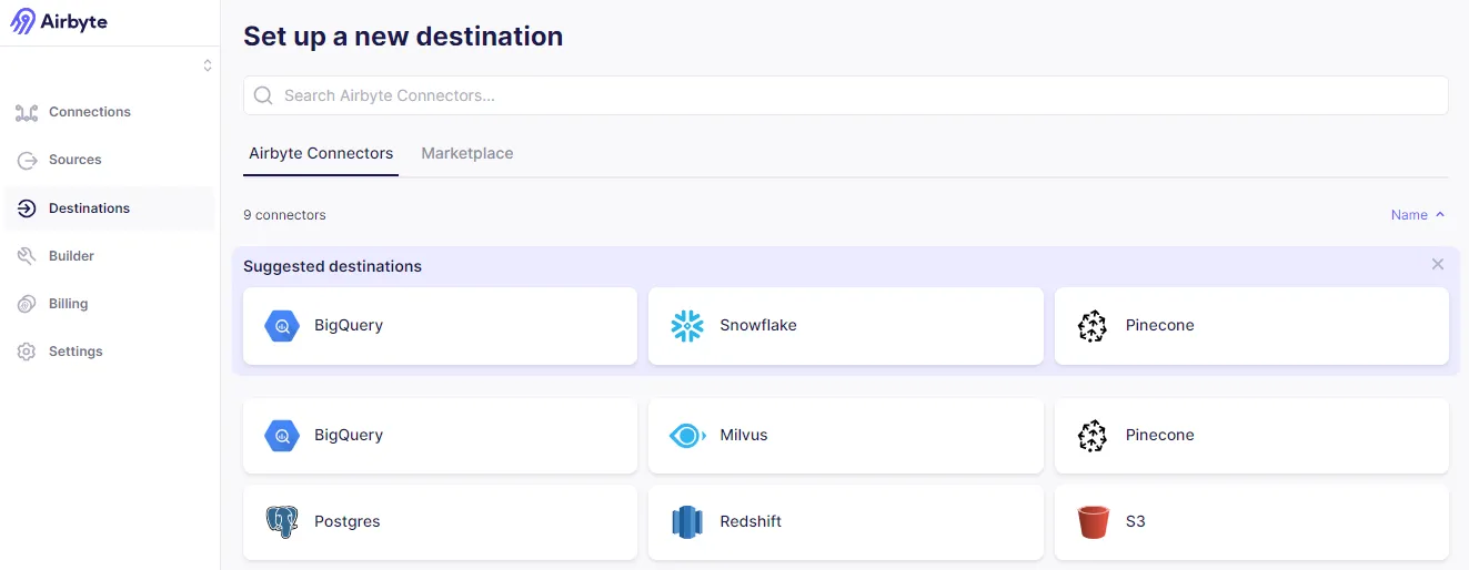 Setting up Airbyte Destination
