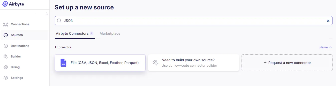 Configure JSON as Your Source