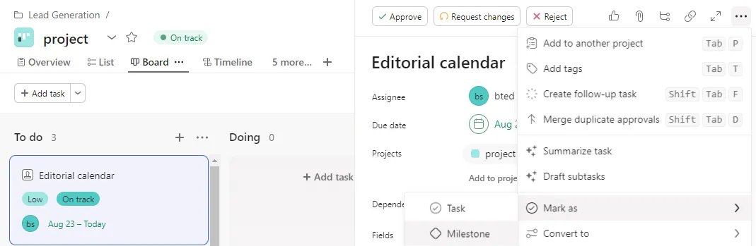 Convert Existing Task to a Milestone
