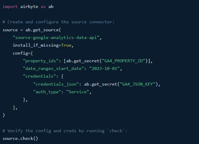 GA4 Connection in PyAirbyte