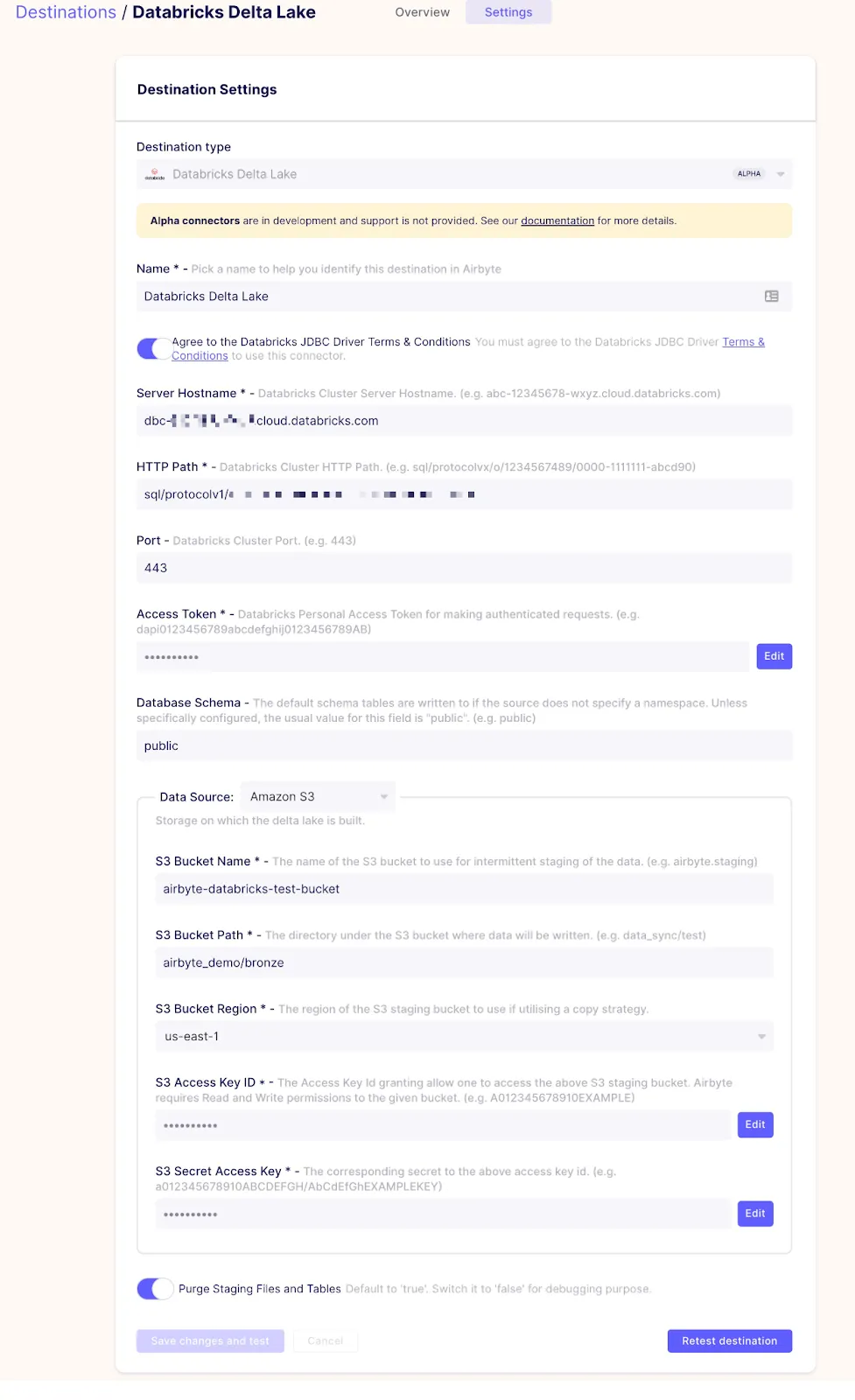 Setting up a Databricks Lakehouse destination