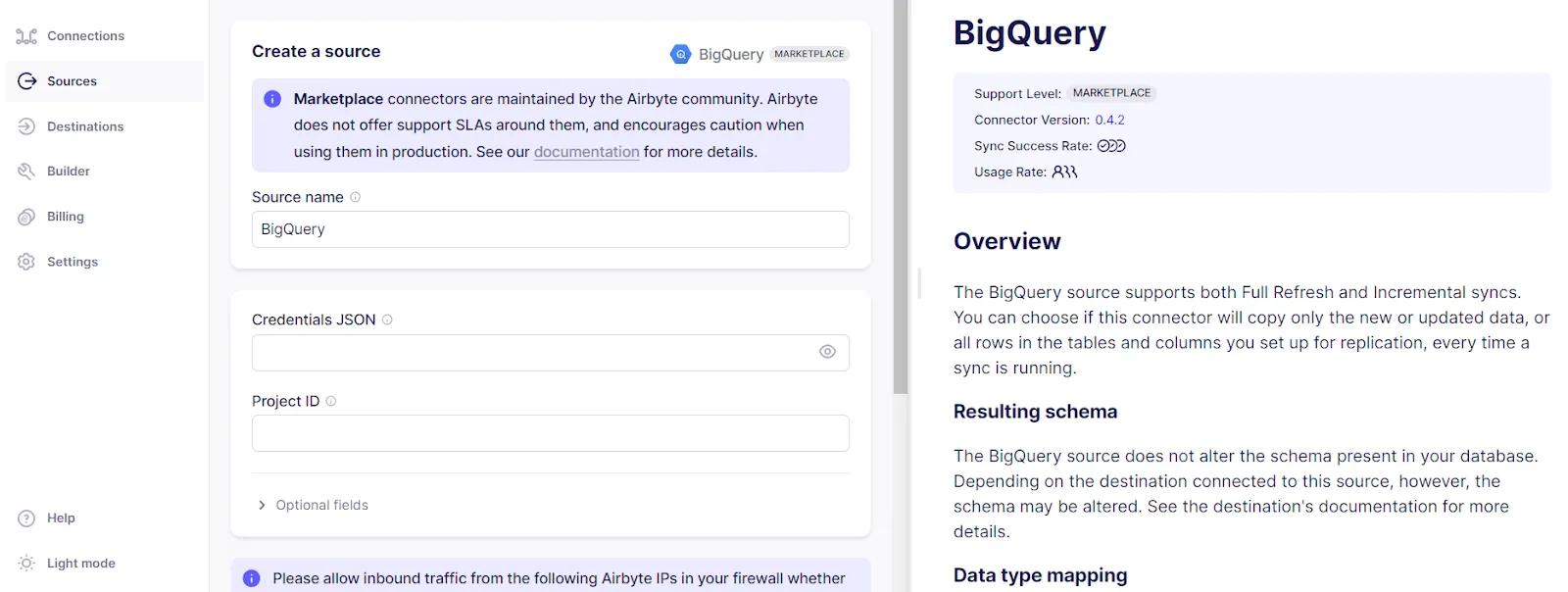 Configuring BigQuery as a Source